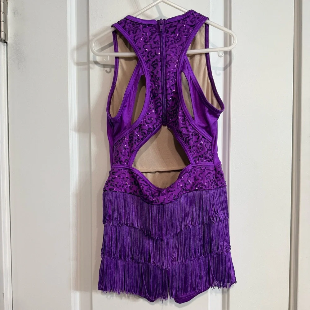 Weissman Purple Sequin Fringe Dance Costume Jazz Tap Comp Leotard Child